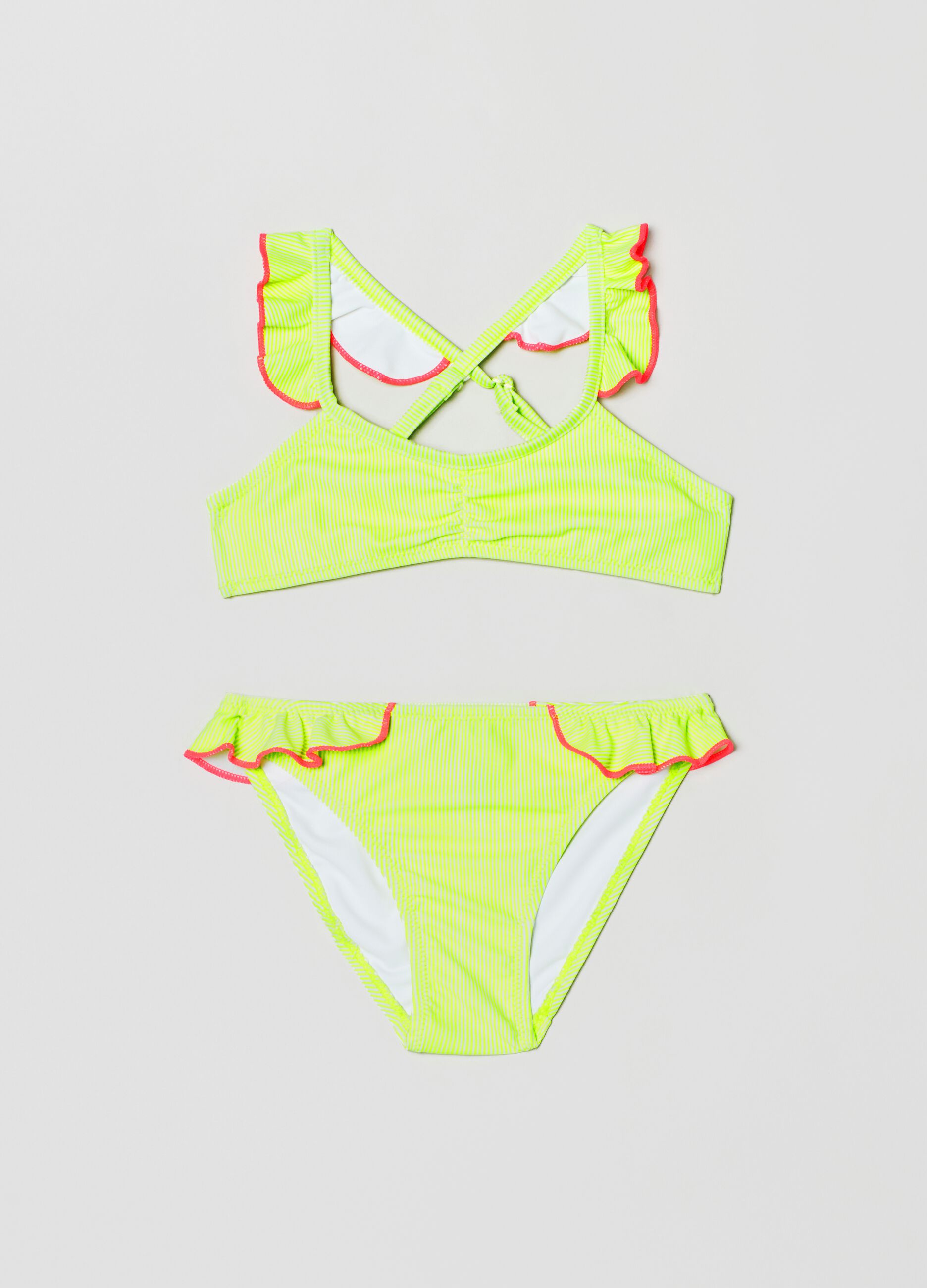 Bikini con rouches e stampa a righe_0