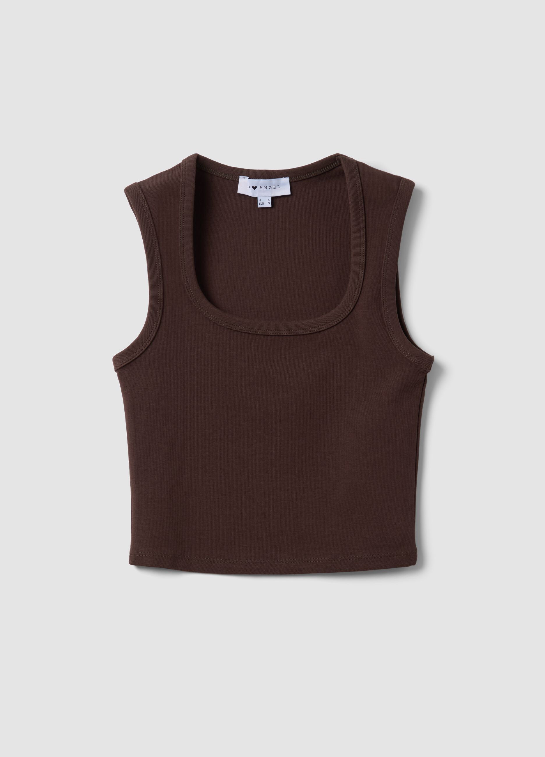 Brown cropped stretch-cotton tank top
