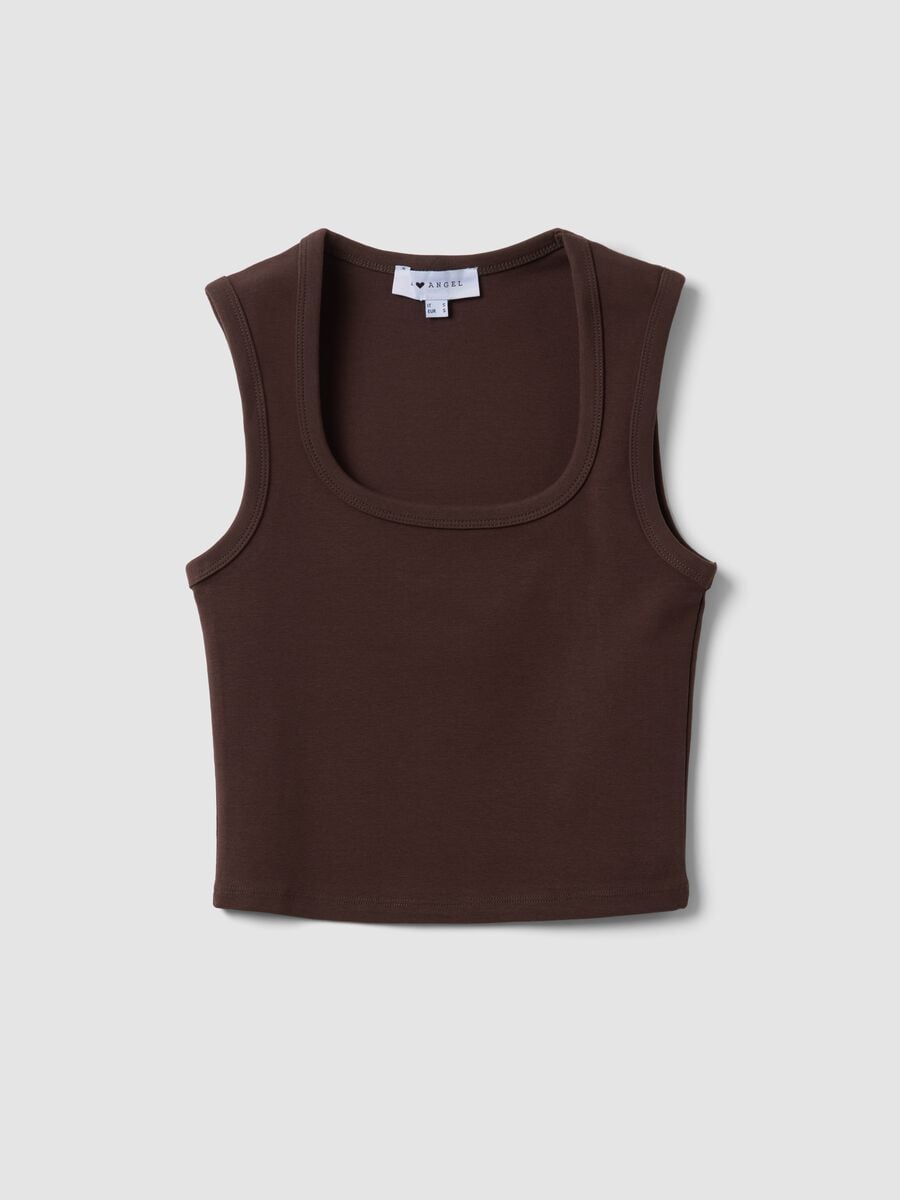 Brown cropped stretch-cotton tank top_0