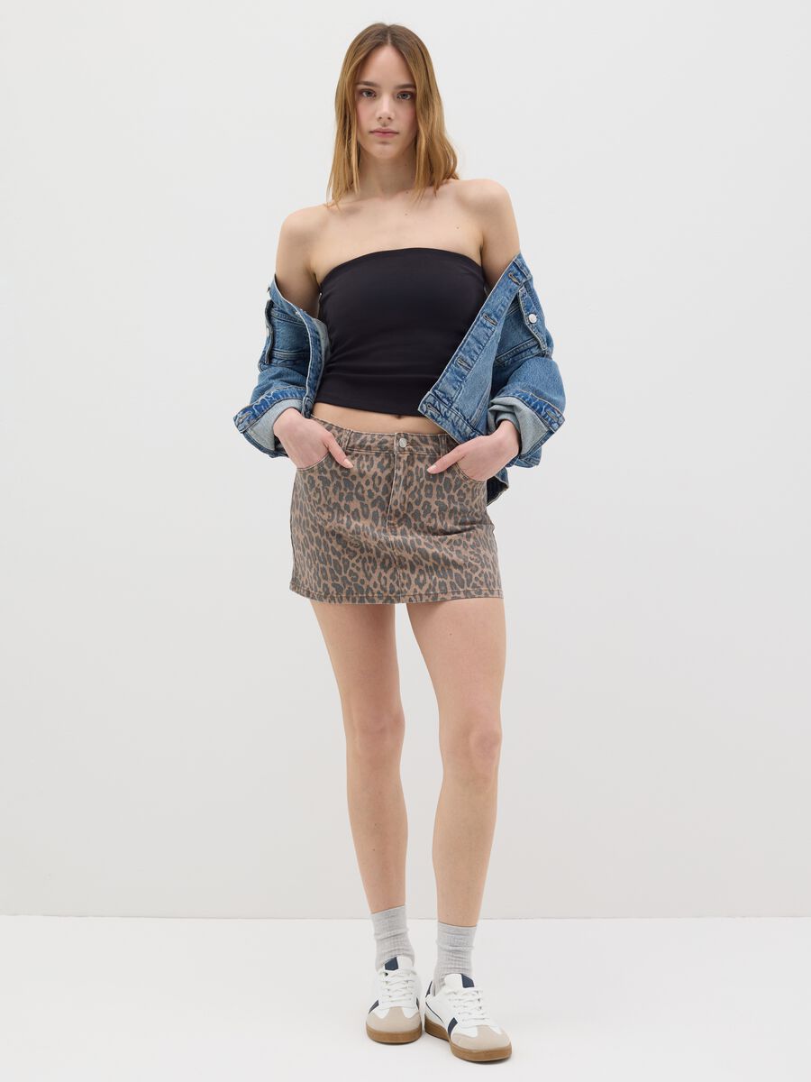 B.Angel Stretch Denim Mini Animal Print Skirt_0