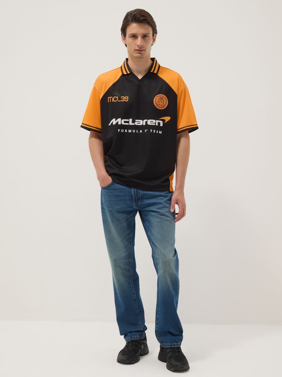 Black and orange oversized McLaren logo polo shirt_1