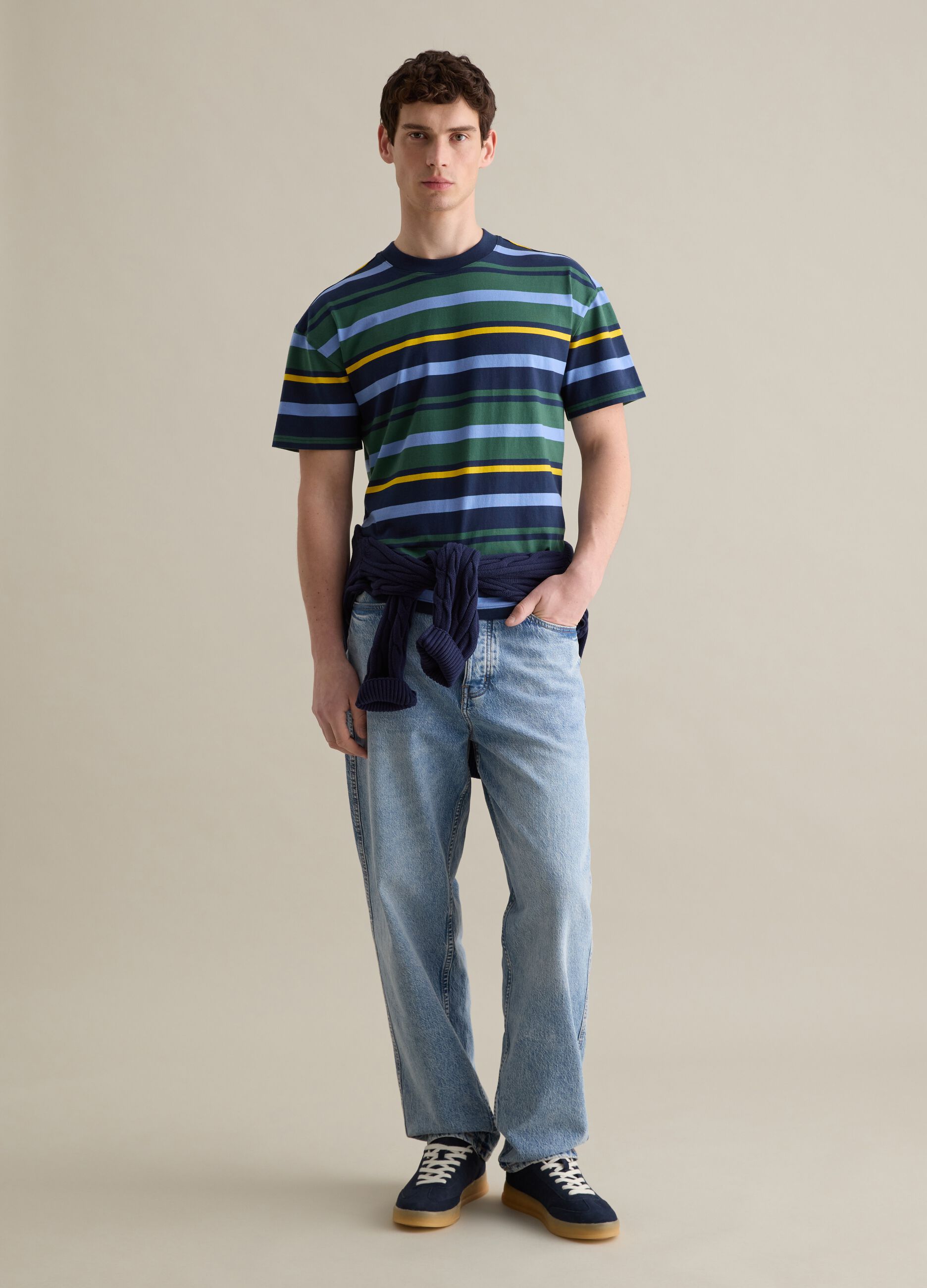 Blue and green T-shirt in striped cotton