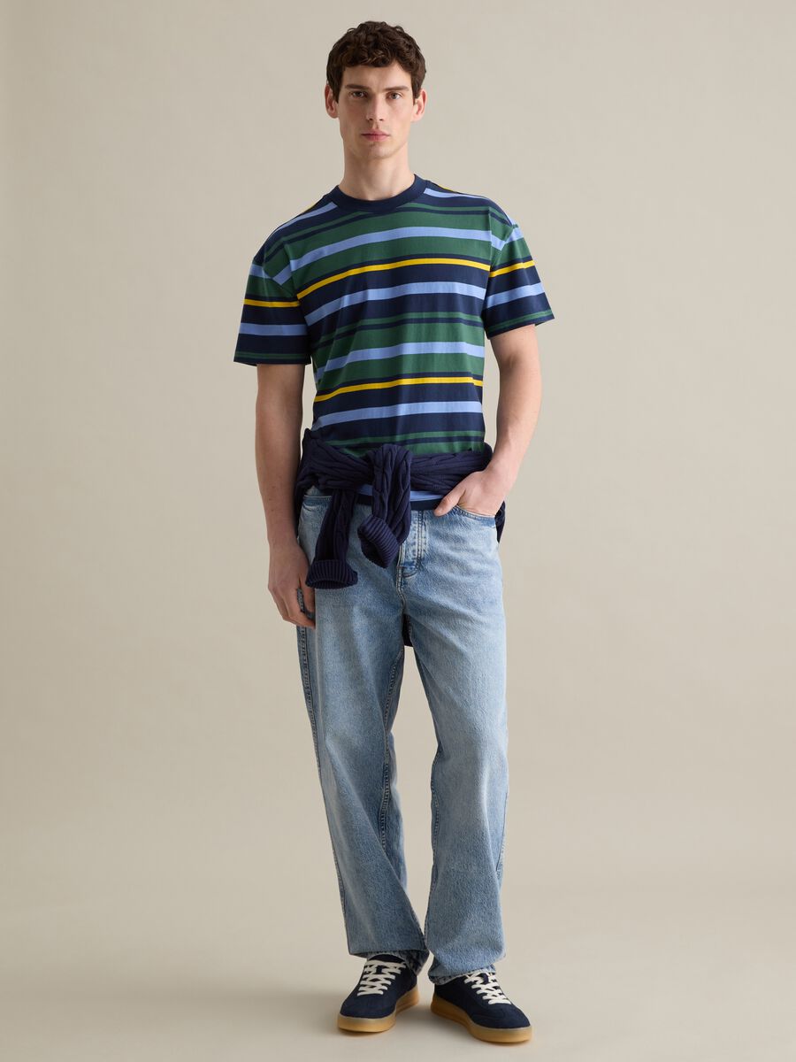 Blue and green T-shirt in striped cotton_1