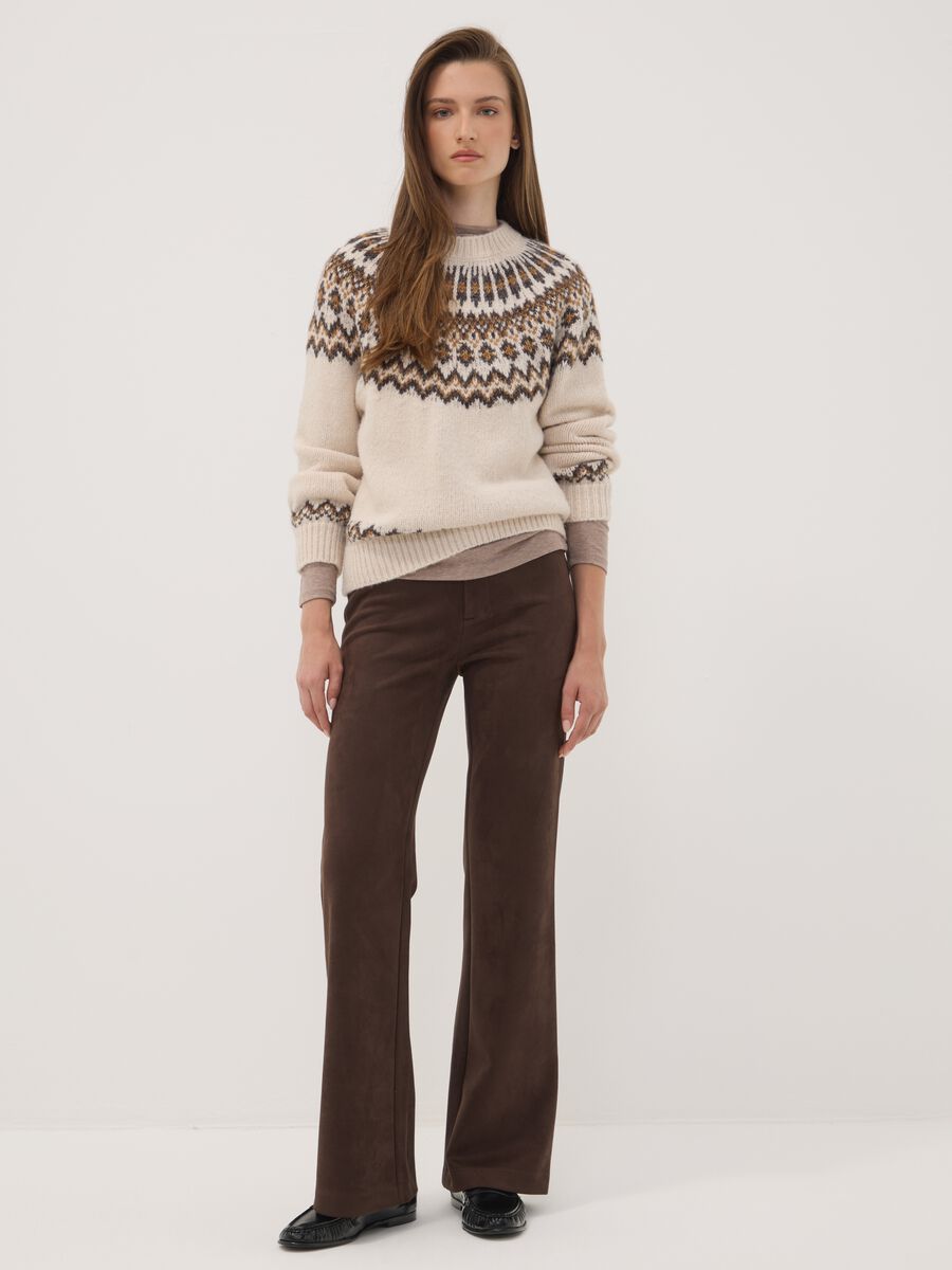 Maglione beige jacquard con Collo rialzato_2