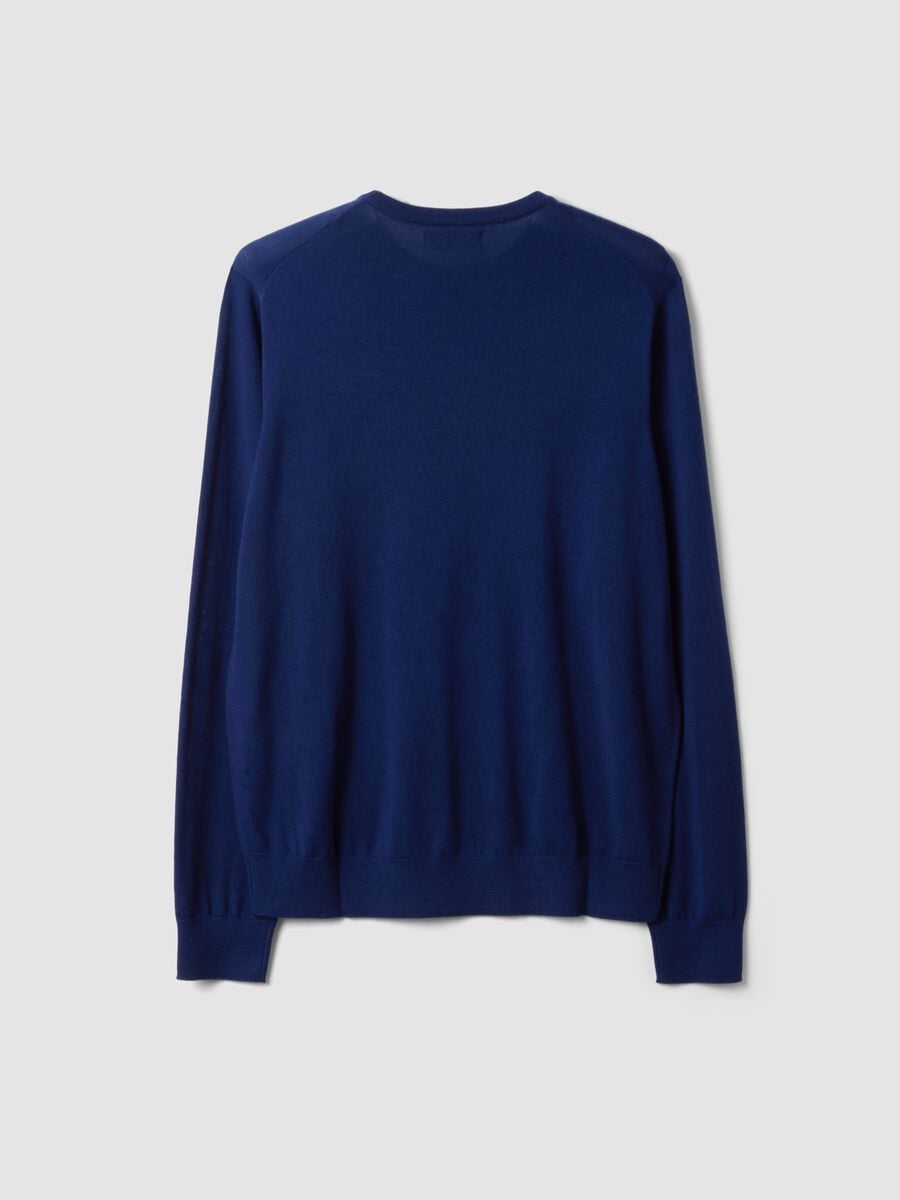 Maglia blu girocollo in pura lana merino regular fit_2