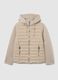 Beige padded jacket regular fit with hood and zip_4