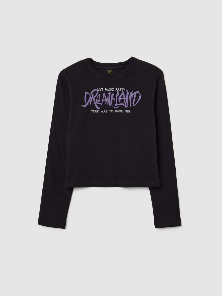 Girls' black pure cotton regular fit t-shirt with print_3