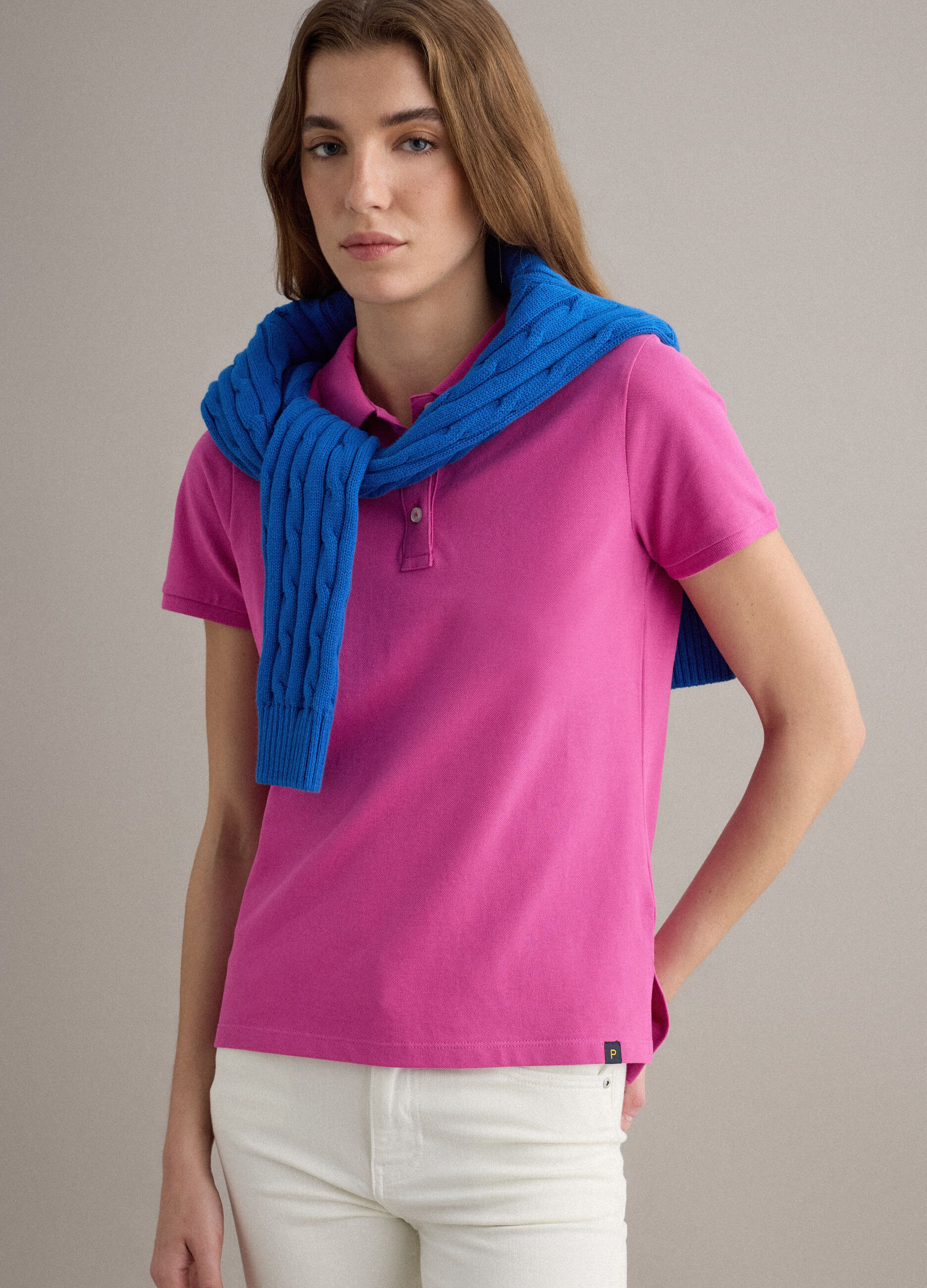 Pink short-sleeve pure cotton polo shirt, regular fit