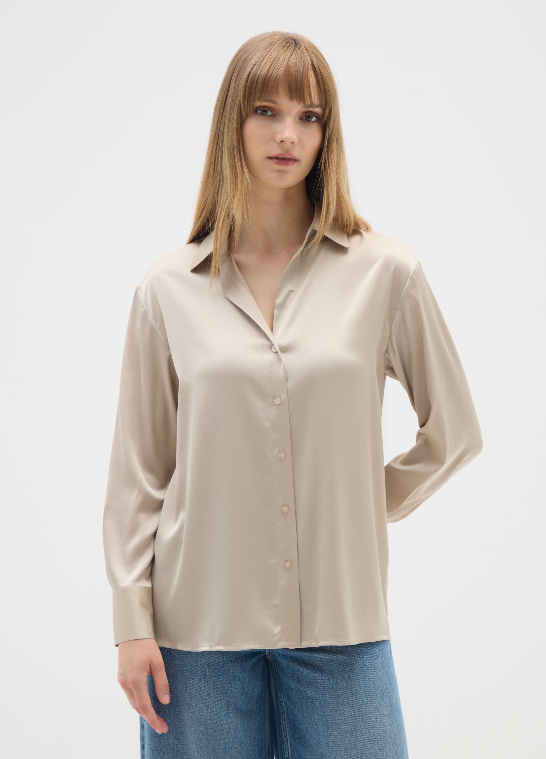 Beige Satin Shirt