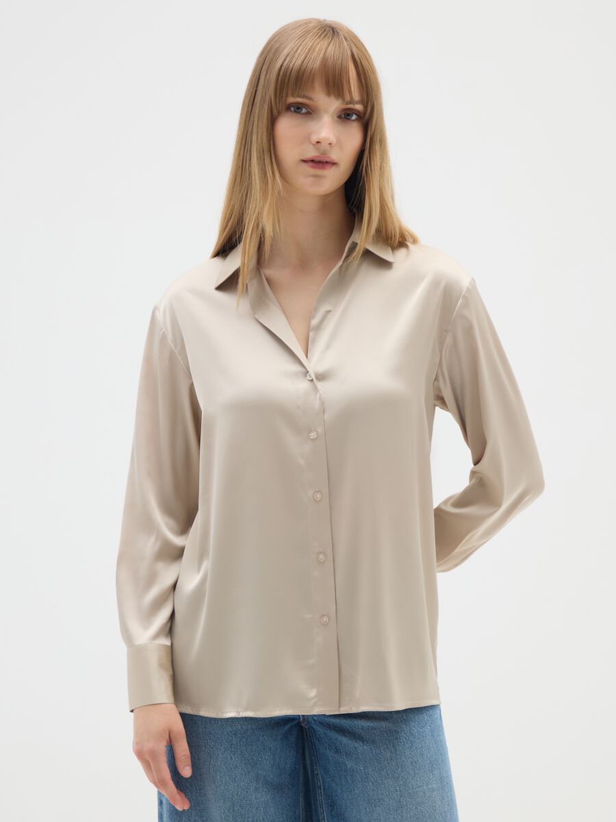 Beige Satin Shirt_0