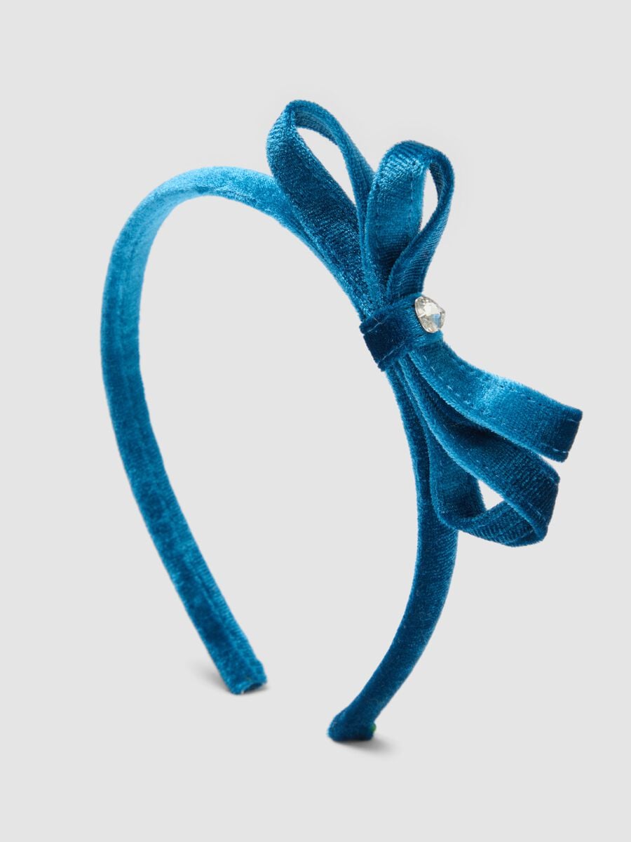 Blue headband with bow for girls_0