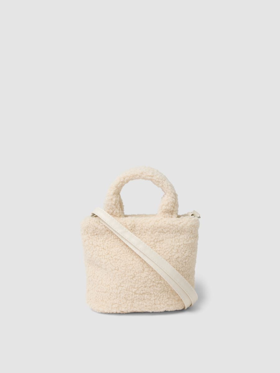 Beige teddy-effect bag with teddy bear applique_2