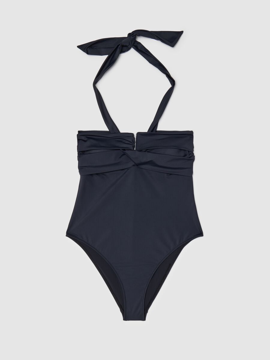 Women’s blue one-piece costume in stretch fabric with gathering_4