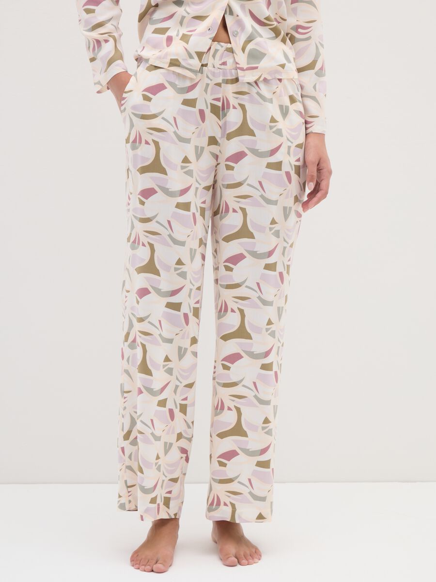 Pantaloni pigiama palazzo in viscosa multicolor regular fit_1