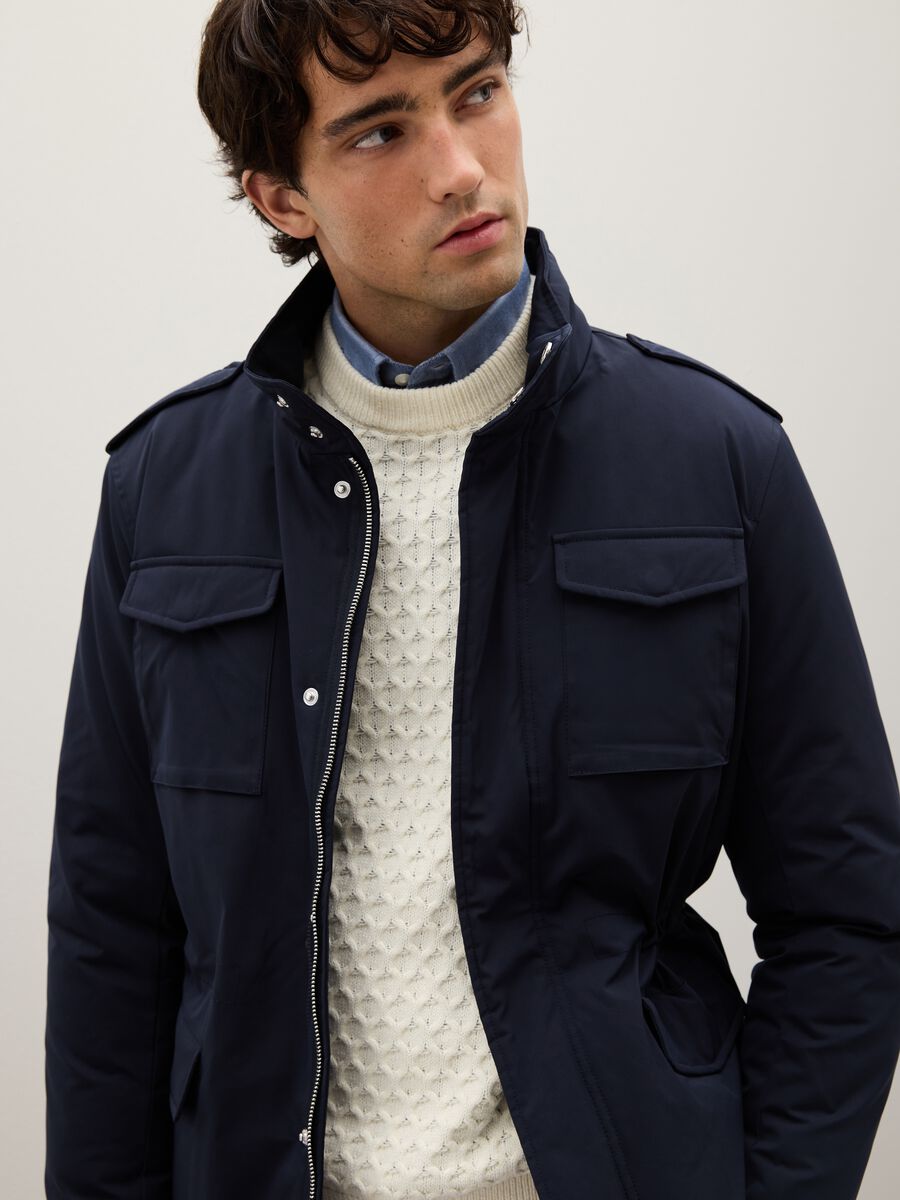 Regular fit blue jacket with pockets and zip closure_2