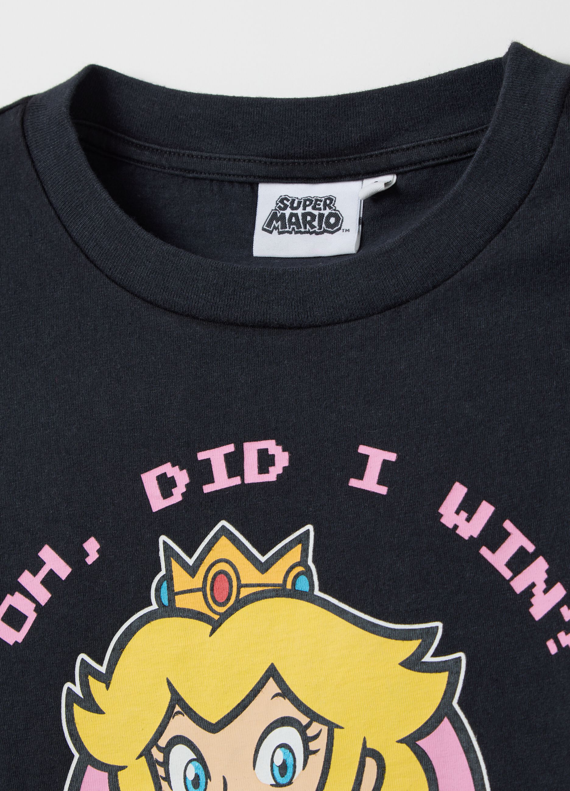 T-shirt nera in cotone stampa Super Mario™ principessa Peachy