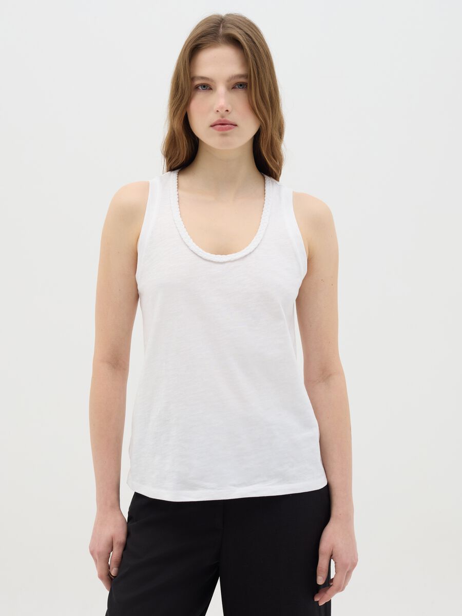 Canotta da donna in puro cotone bianca regular fit_0