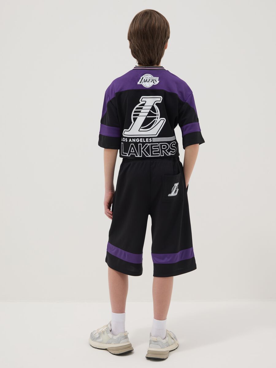 Children's black and purple regular fit shorts with Lakers print_2