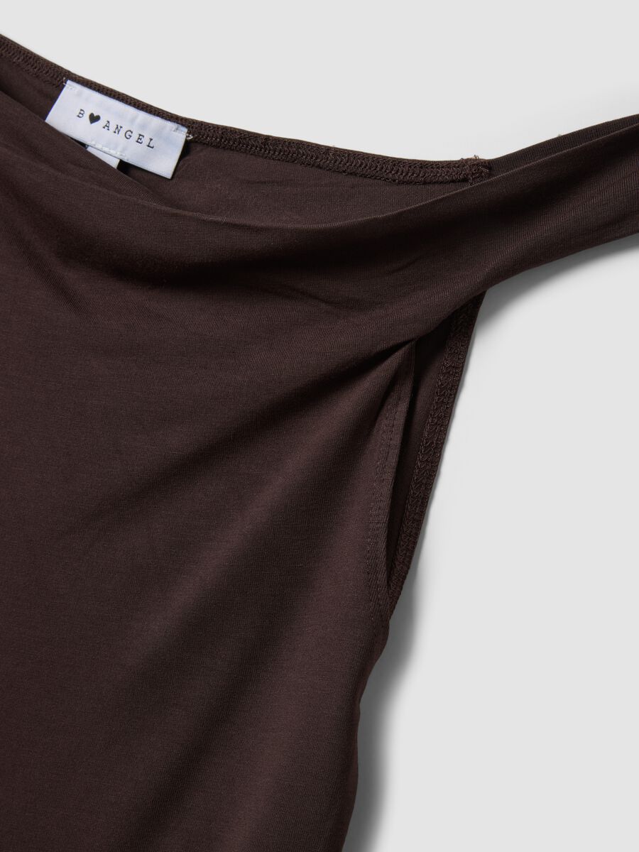 Brown stretch viscose T-shirt with Bardot neckline_5