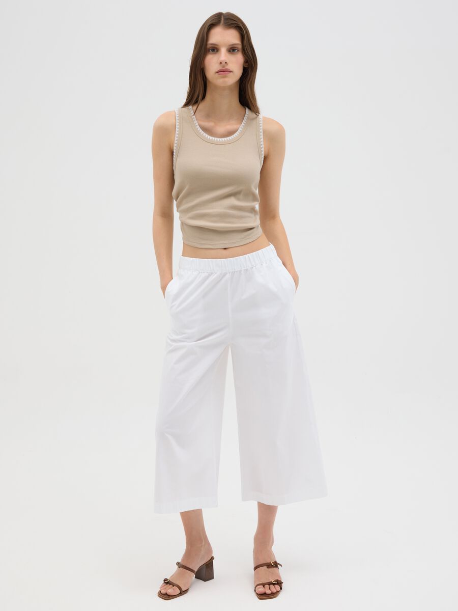 Beige stretch cotton women's tank top_1