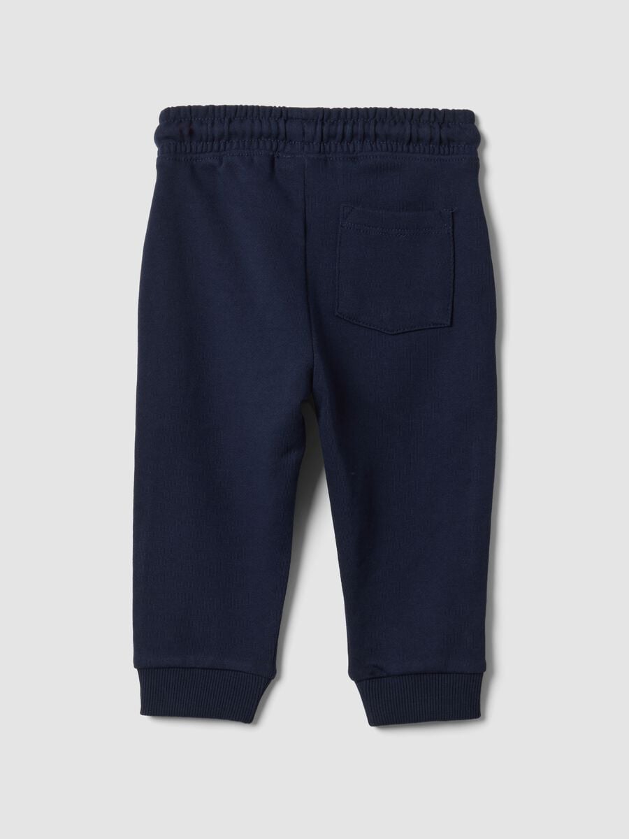 Pantaloni jogger blu in puro cotone con stampa cagnolino per bimbo_1
