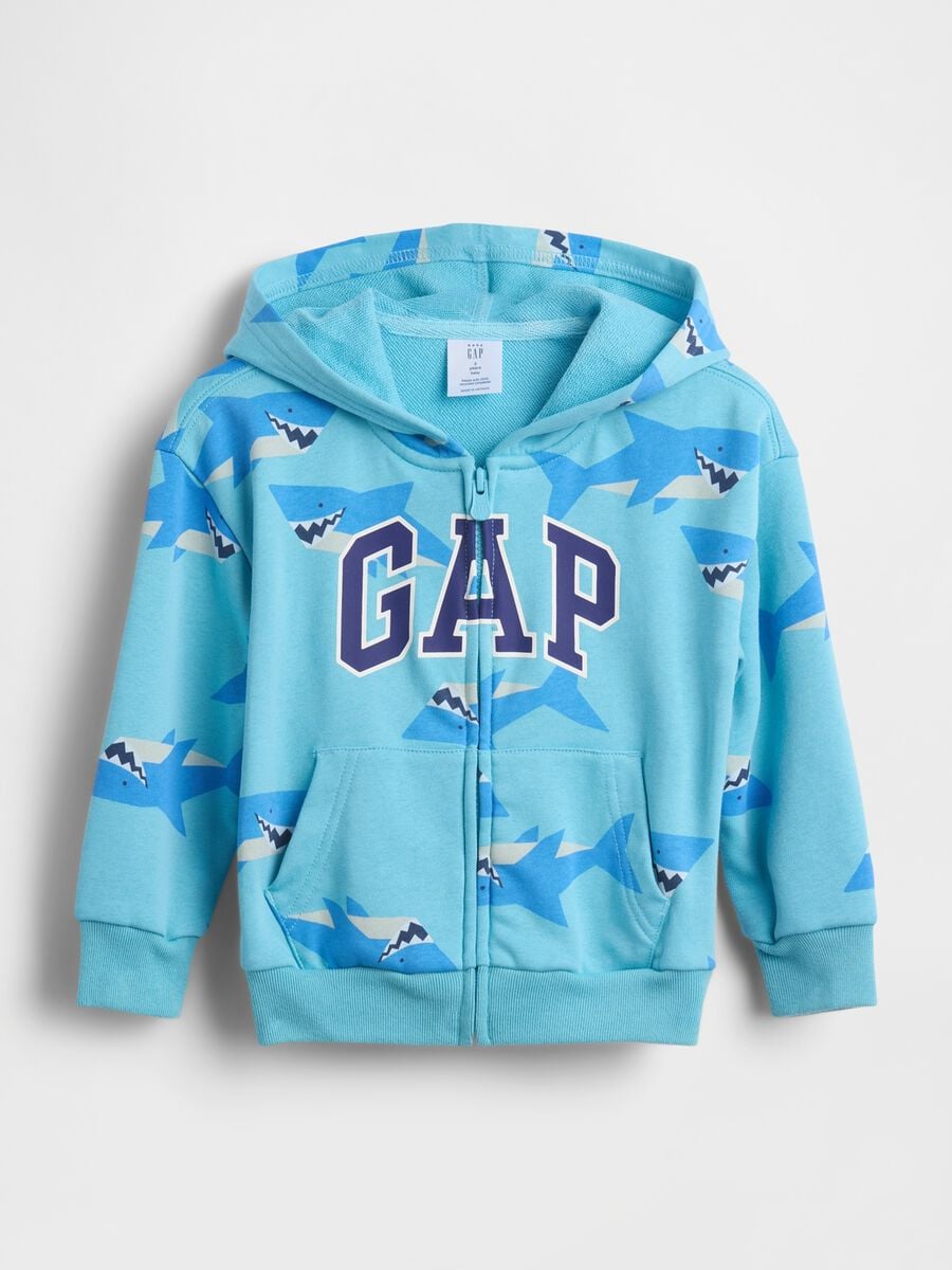 Felpa con cappuccio e zip in misto cotone_0