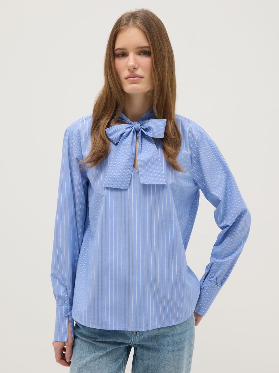 Multicolour striped shirt in pure cotton regular fit with band collar_0