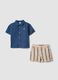 Blue linen-cotton blend set with shirt and striped shorts for baby boy_0