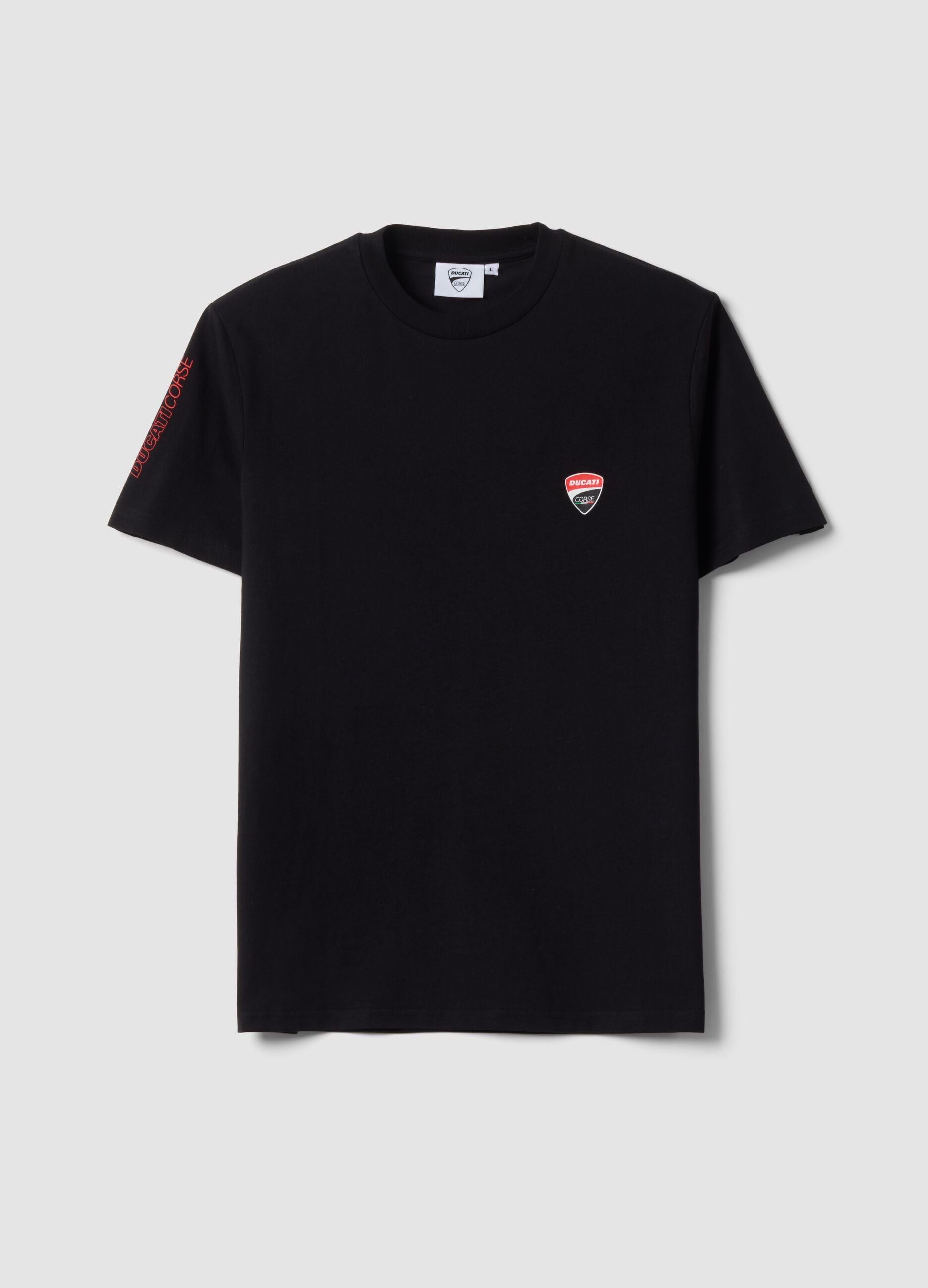 Black pure cotton T-shirt with Ducati print, regular fit