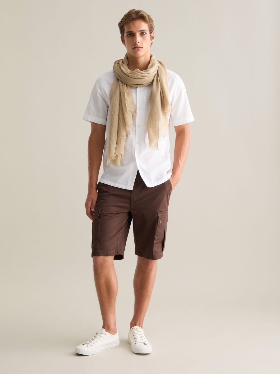 Men's scarf in pure beige cotton with fringes_3