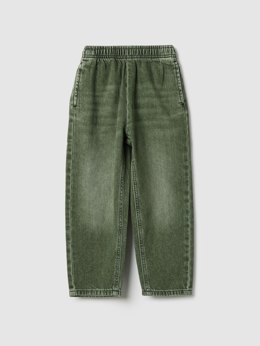 Green pure cotton kids' baggy trousers_0