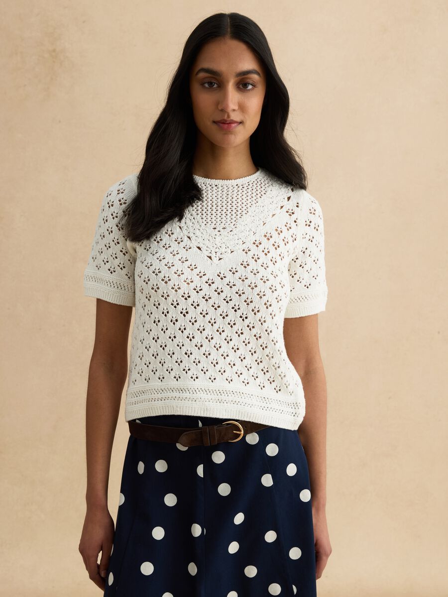 Maglione bianco in puro cotone vestibilit&agrave; fitted_1