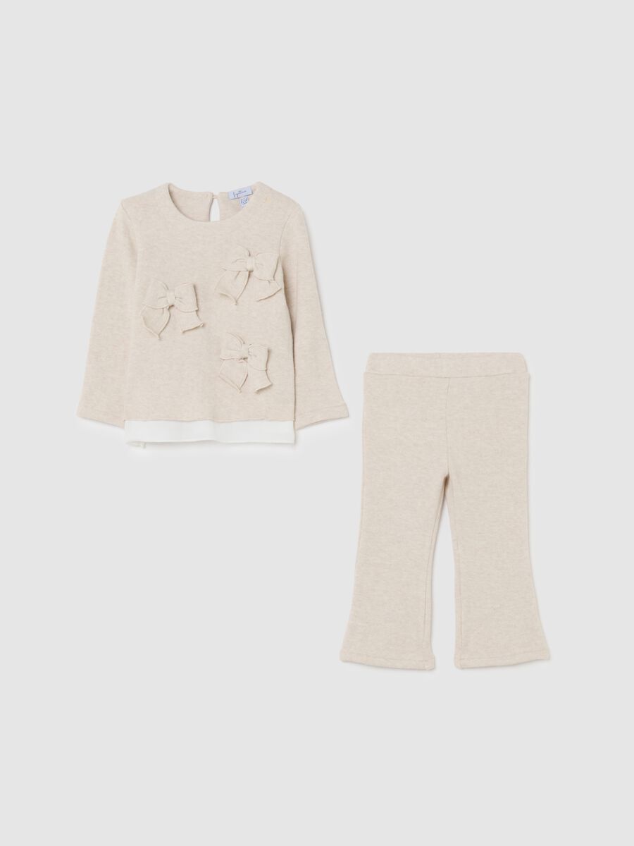 Completo felpa pantalone beige da bimba in misto cotone regular fit_0