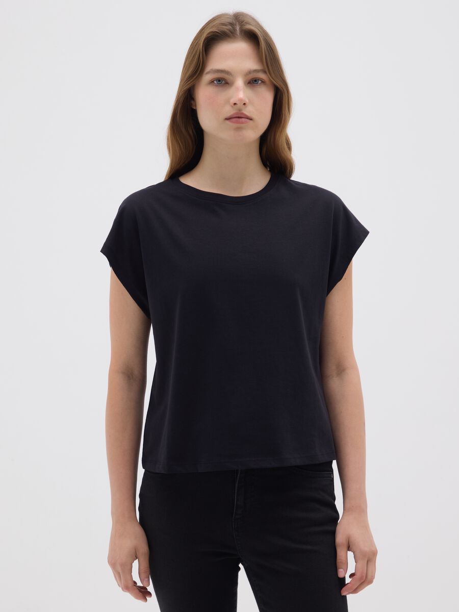 T-shirt da donna in puro cotone nero_0