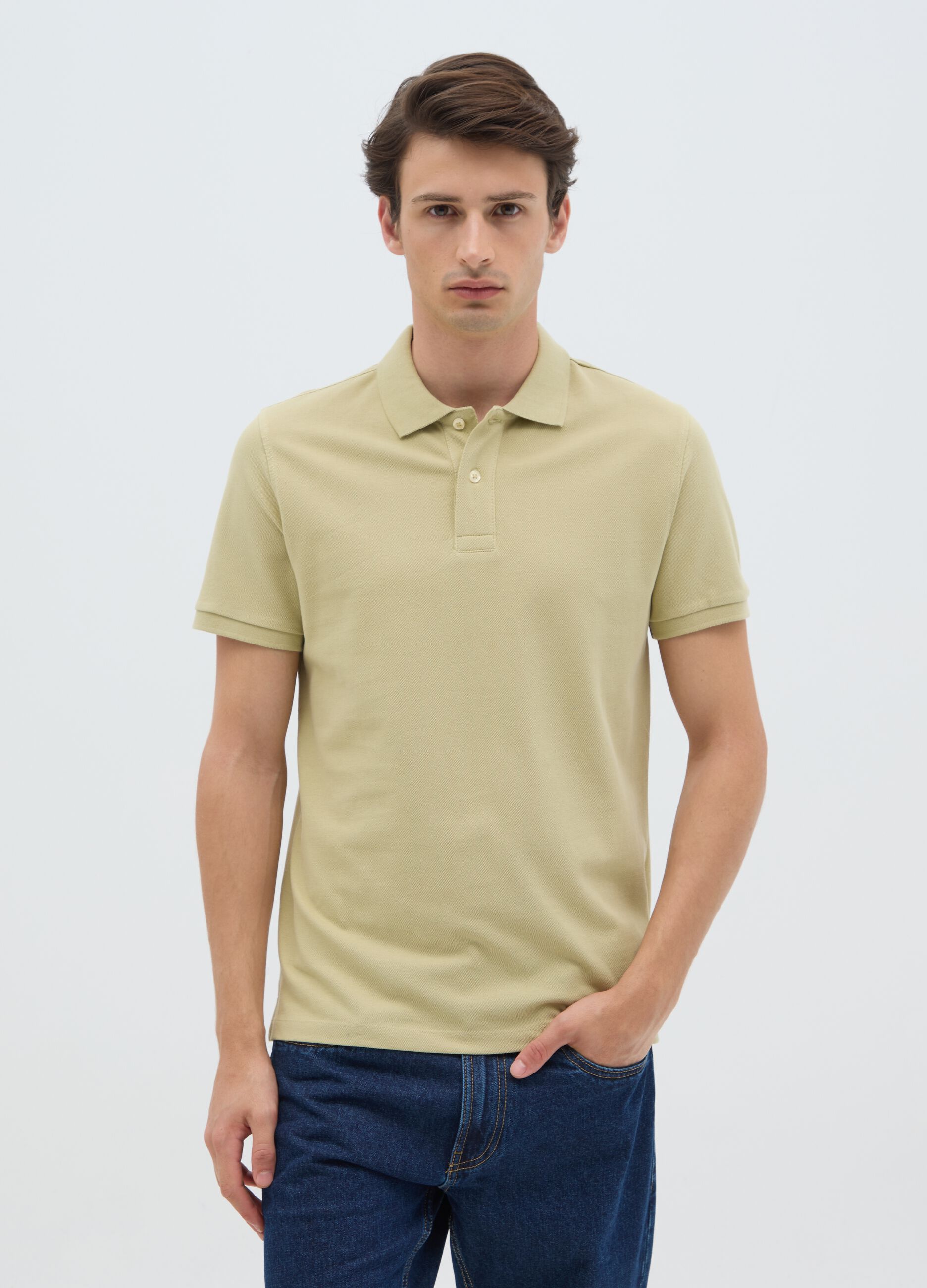 Polo da uomo in puro cotone verde regular fit