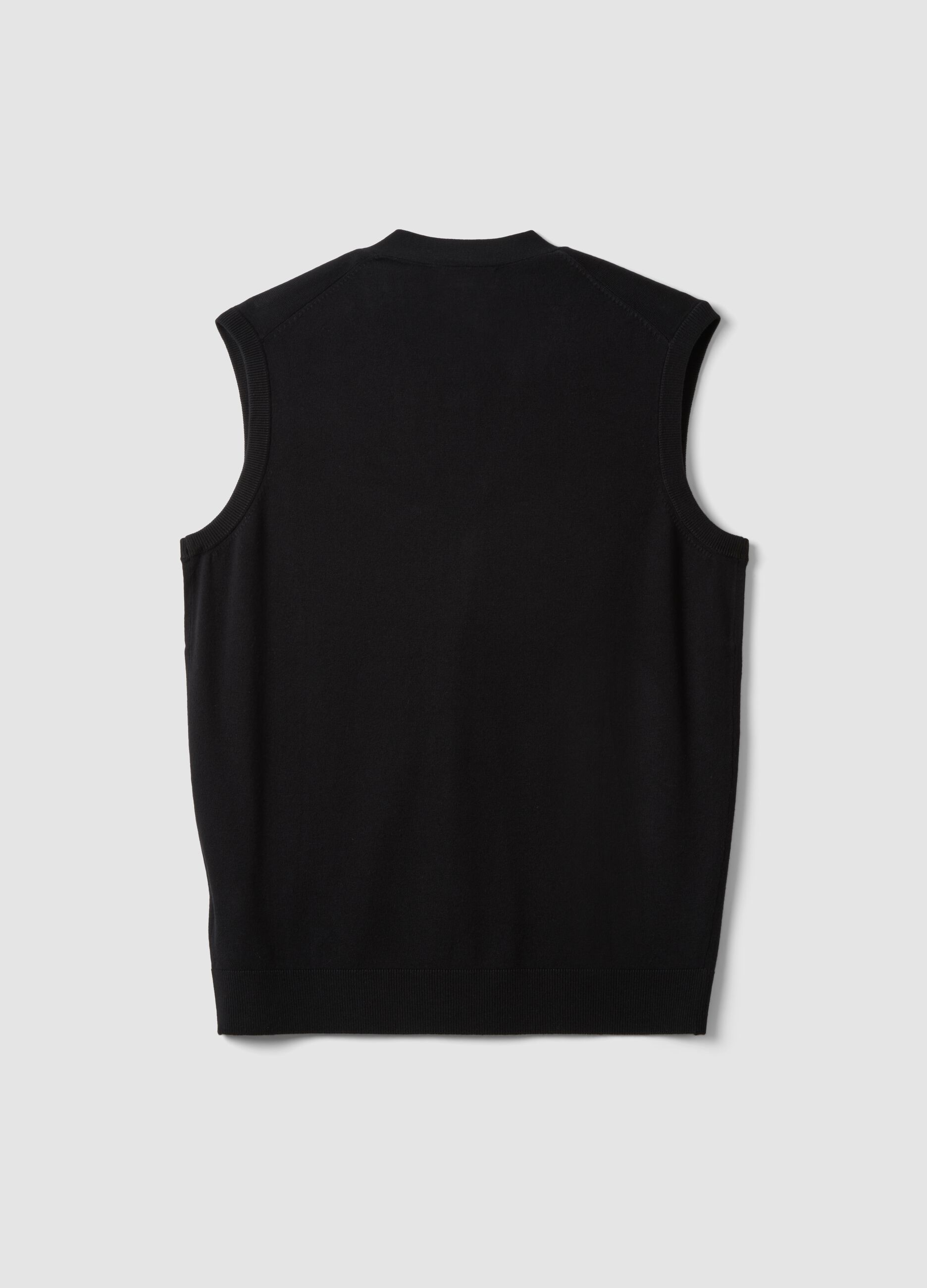 Black viscose-blend waistcoat with deep V-neck, regular fit