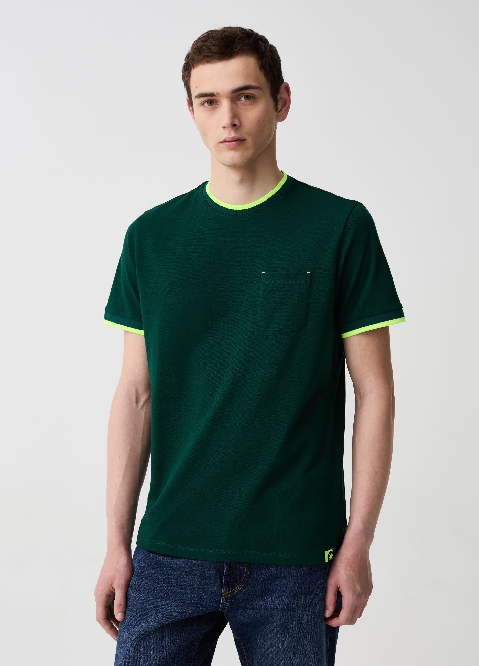 Ovs T-shirt in piquet con dettagli fluo