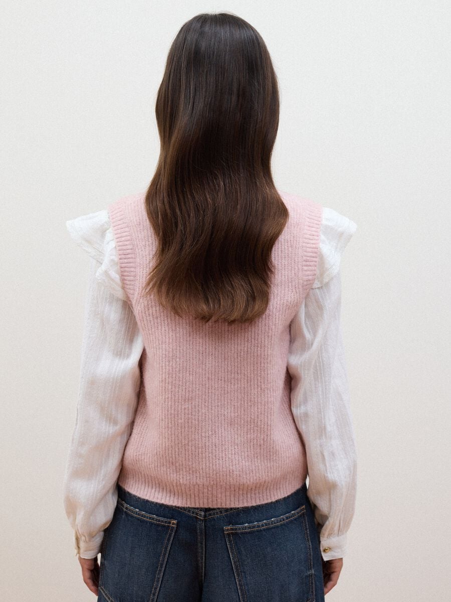 Pink crew-neck wool and alpaca stretch-knit gilet_3