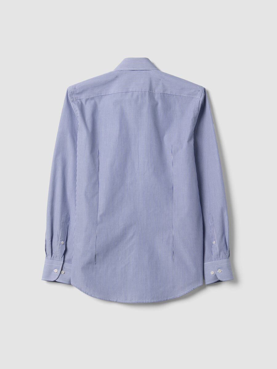 Camicia blu a righe in misto cotone button down easy iron slim fit_5