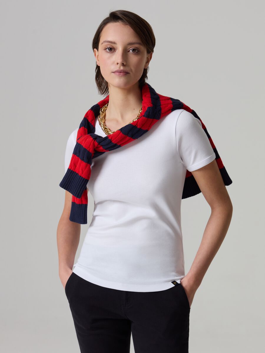 Stretch cotton T-shirt with crew-neck_0