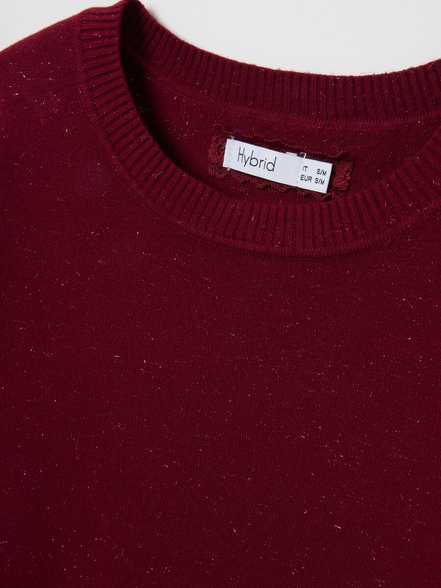 Burgundy sweater with round neckline_1