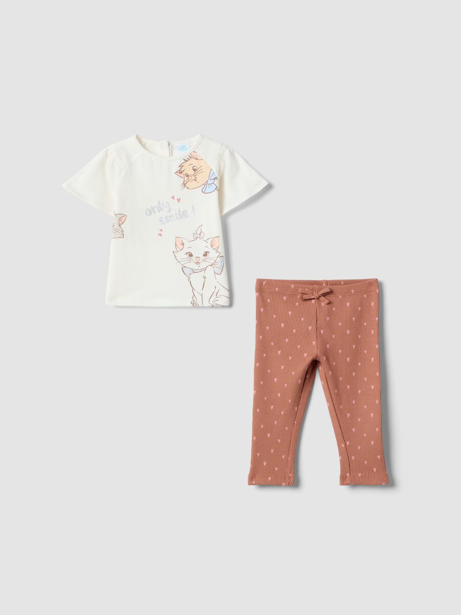 Completo bianco e marrone per bambina in cotone elasticizzato_0