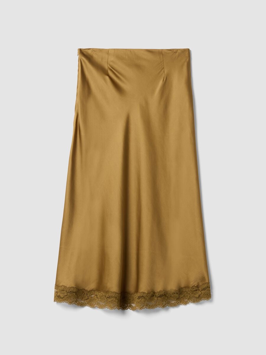 Yellow viscose-blend skirt with lace_1