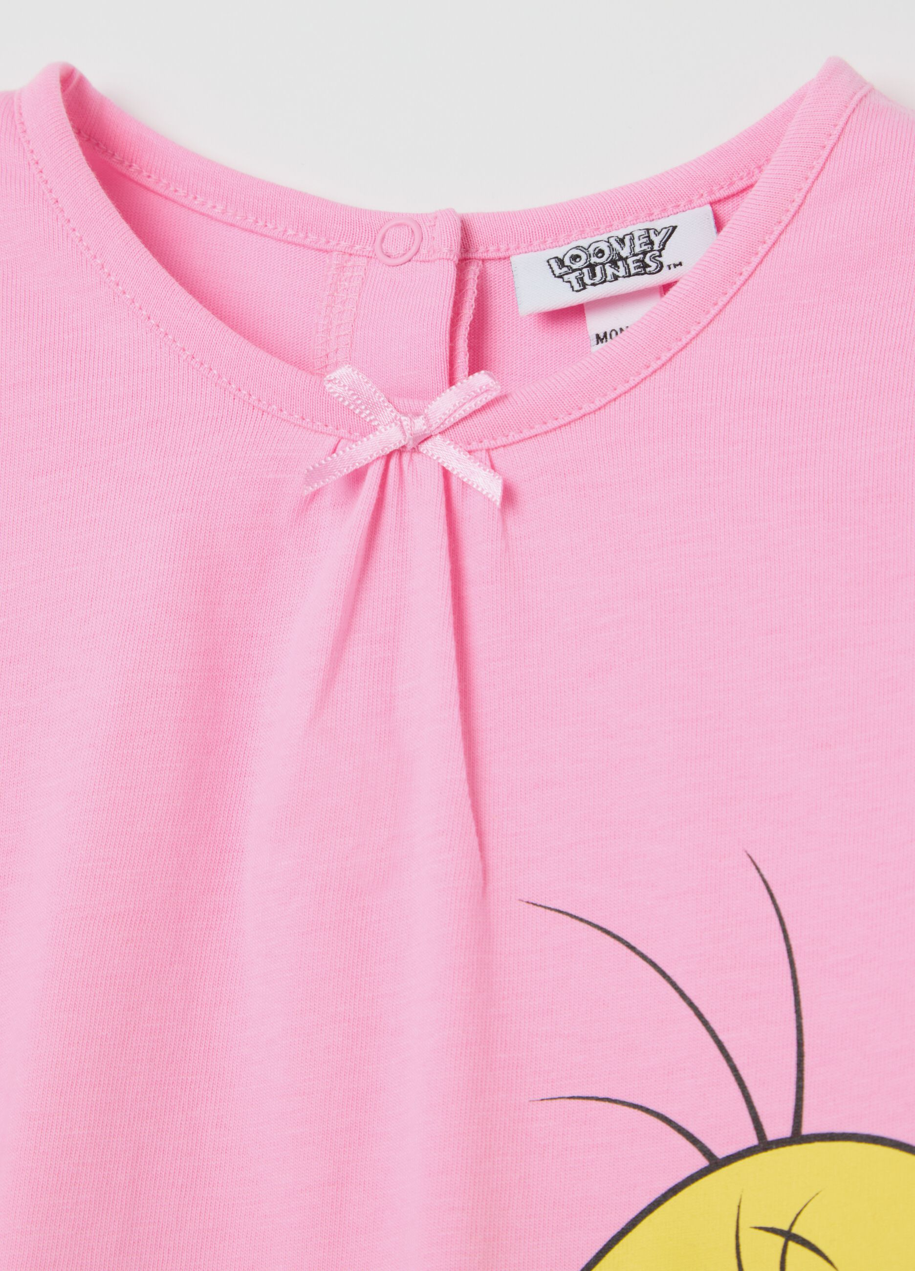 Pigiama corto da bambina in puro cotone rosa con stampa Titti