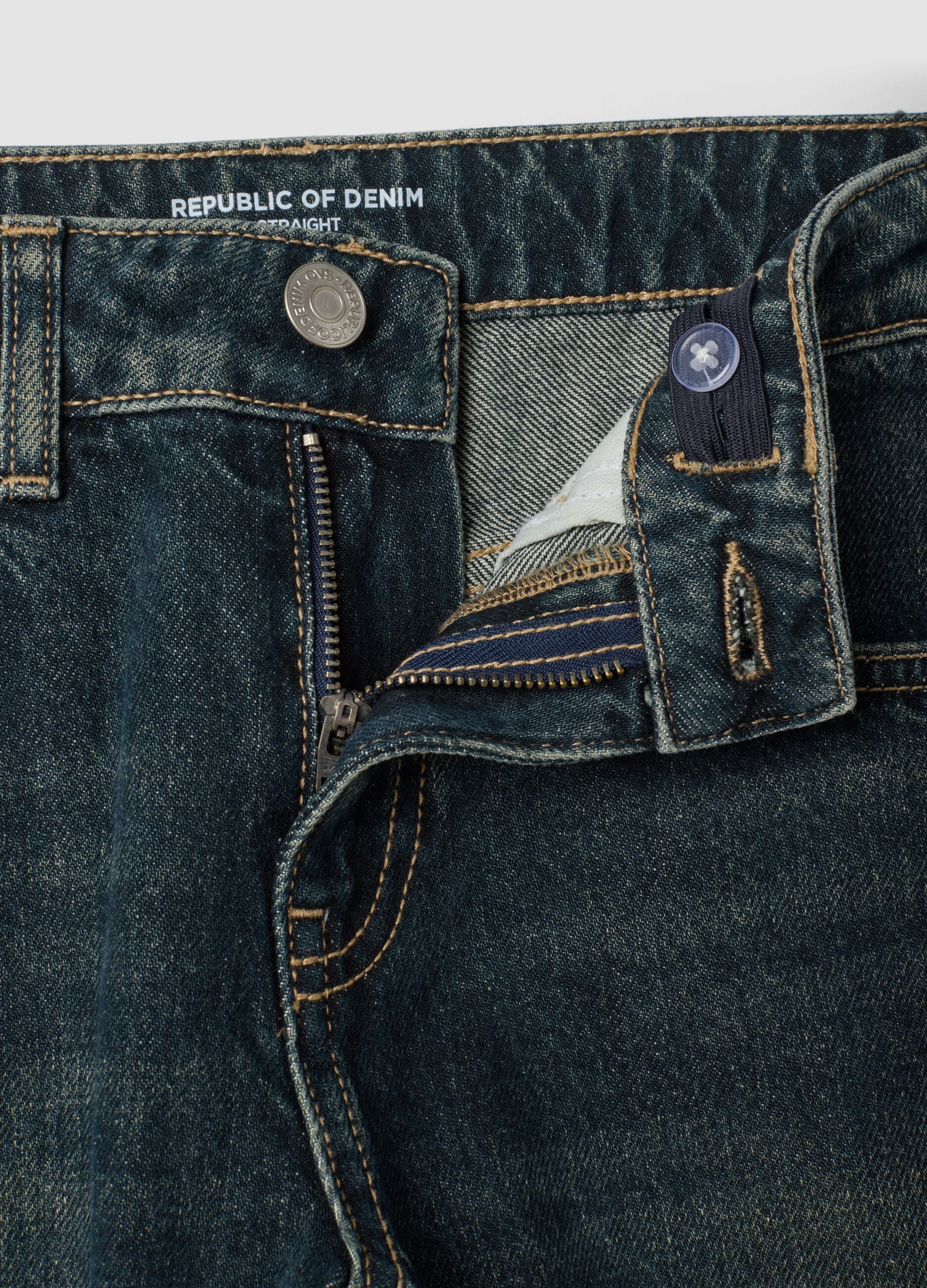 Dark blue straight-fit jeans in pure cotton