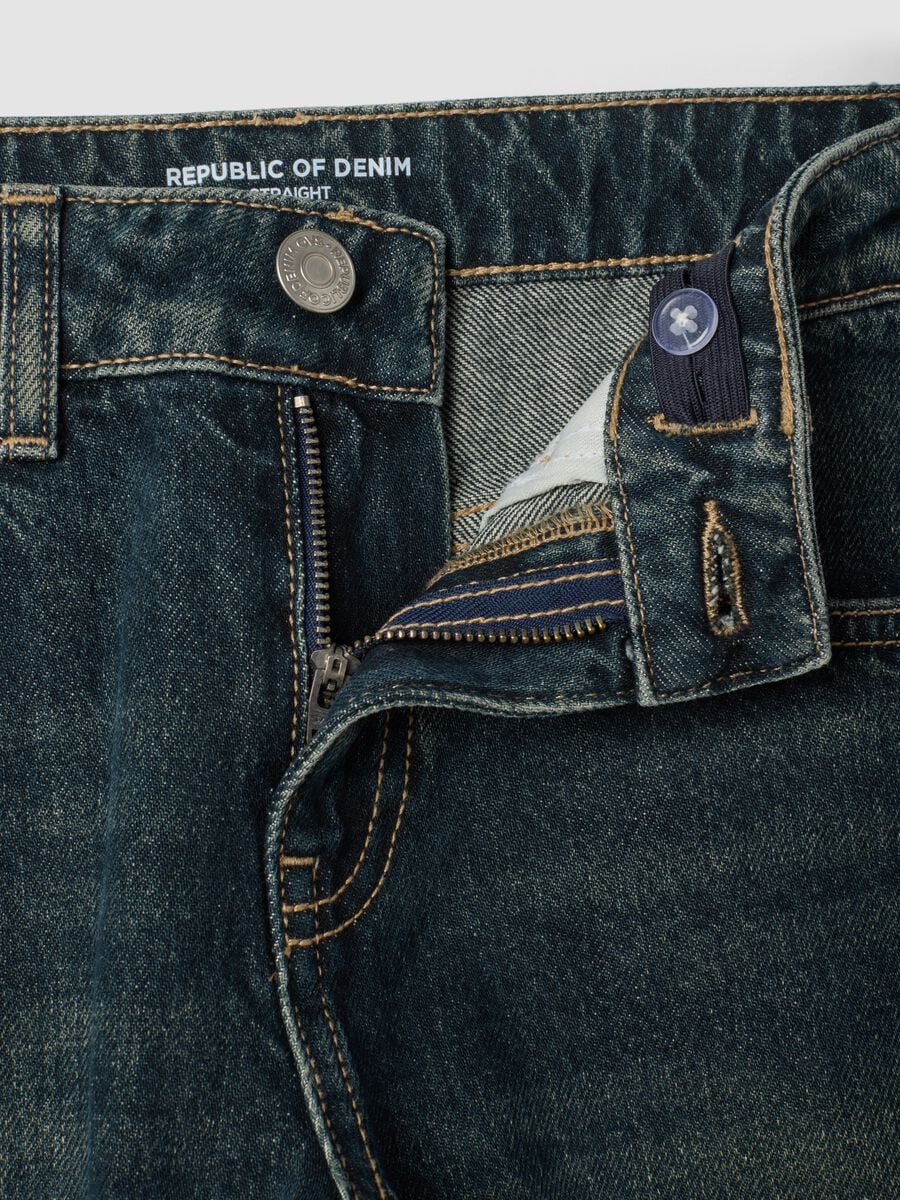 Dark blue straight-fit jeans in pure cotton_2