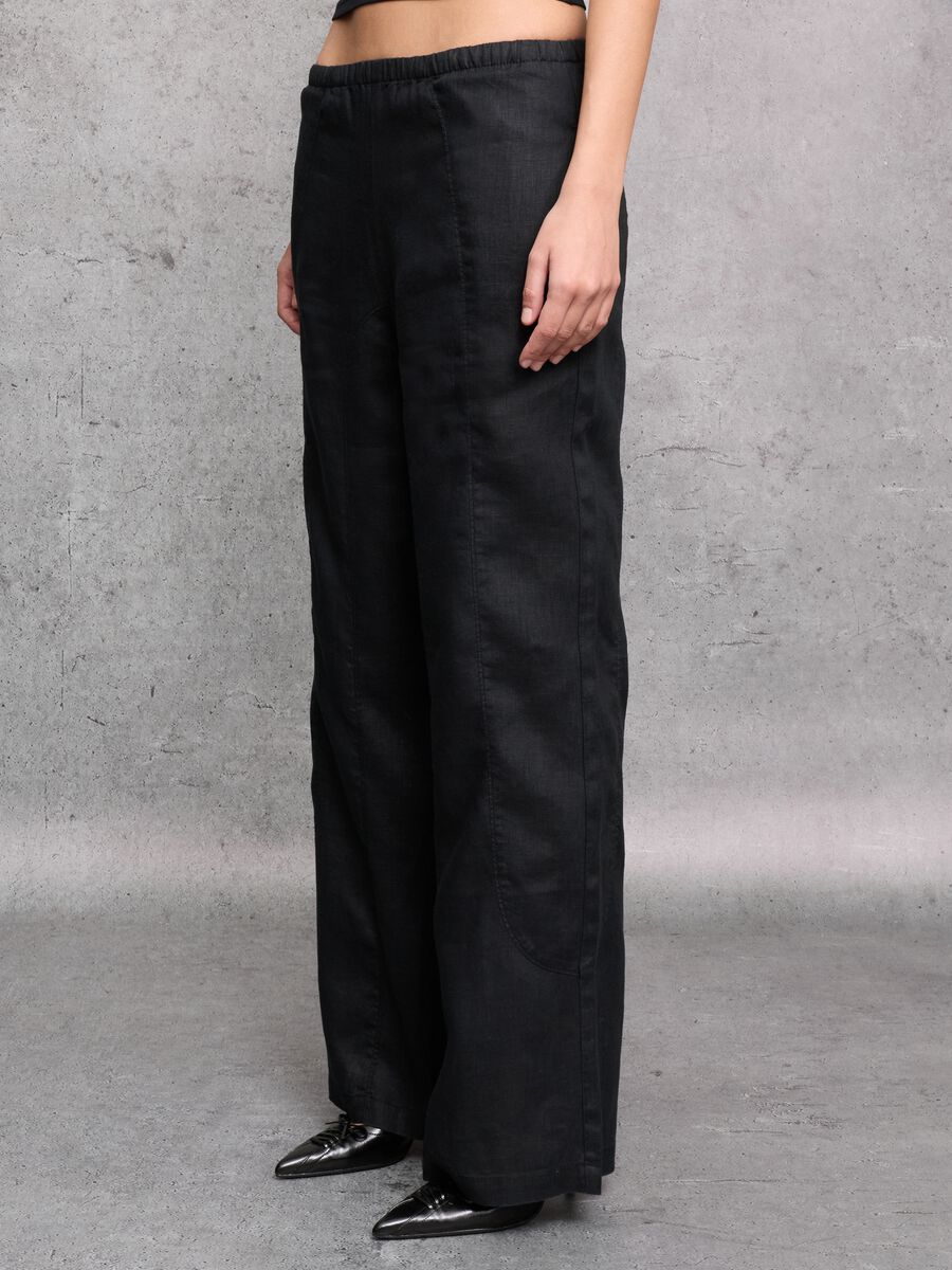 100% Linen Wide-Leg Trousers Black_1