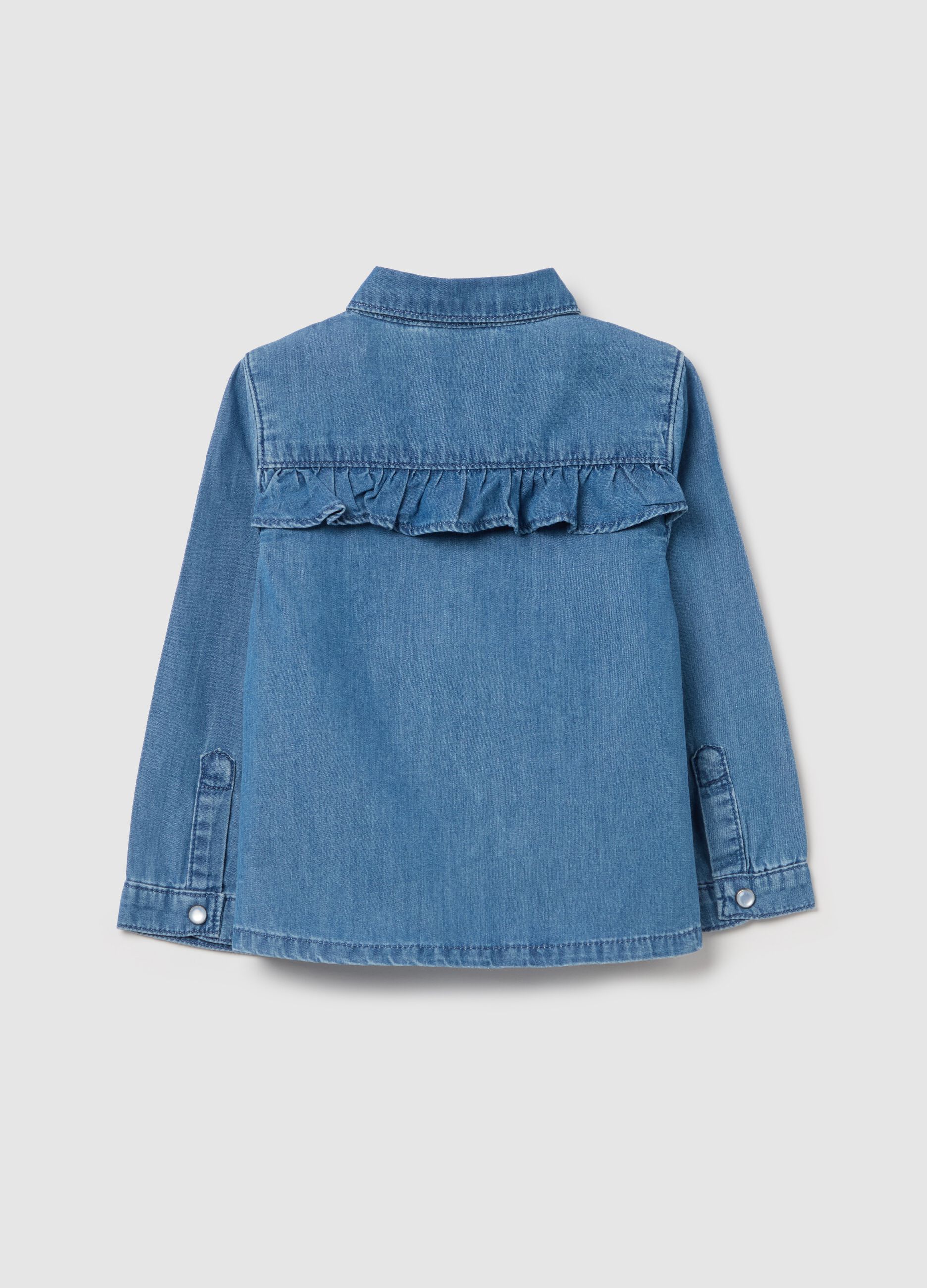 Denim shirt with flounce