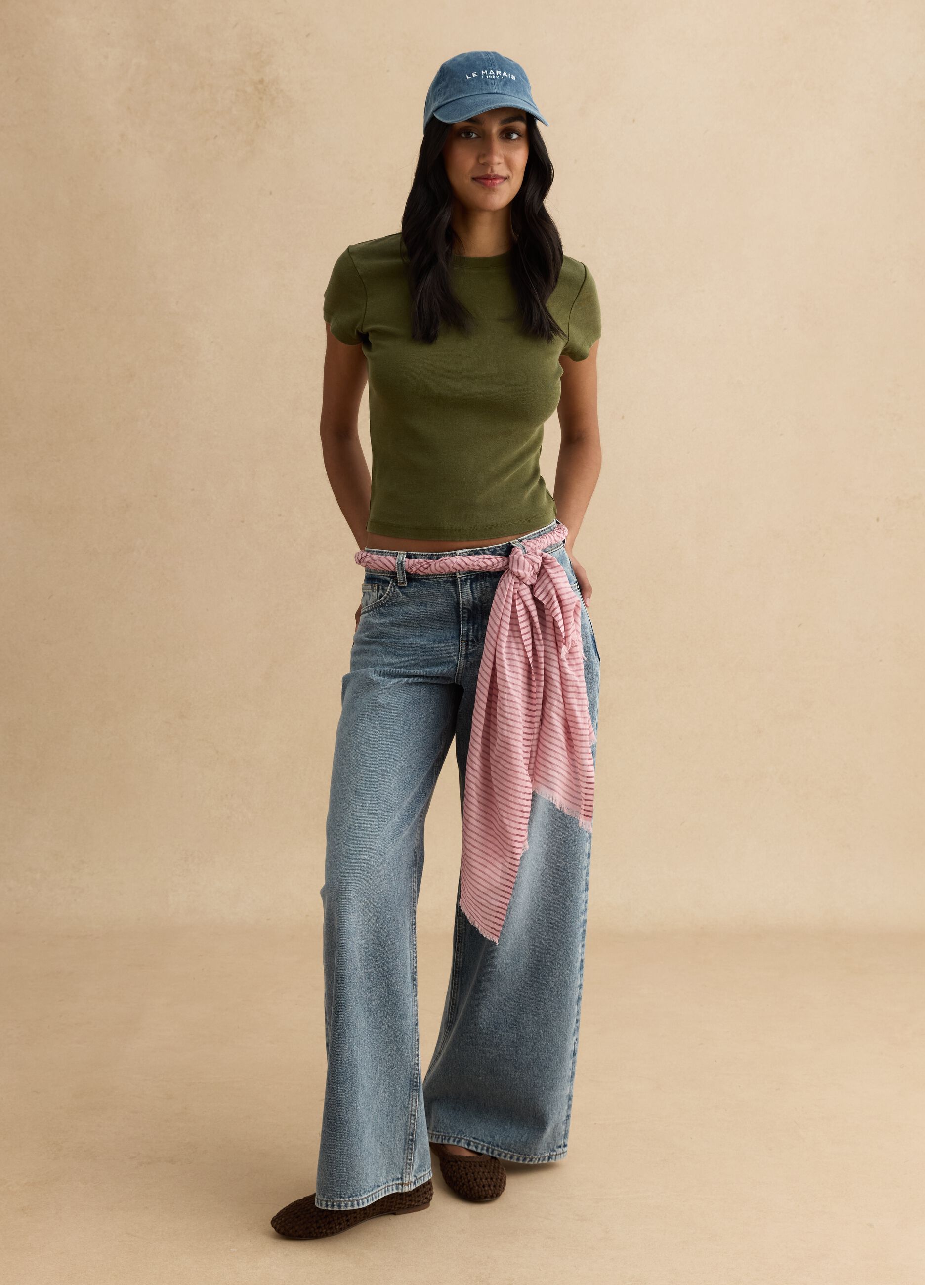 T-shirt fitted in cotone elasticizzato verde