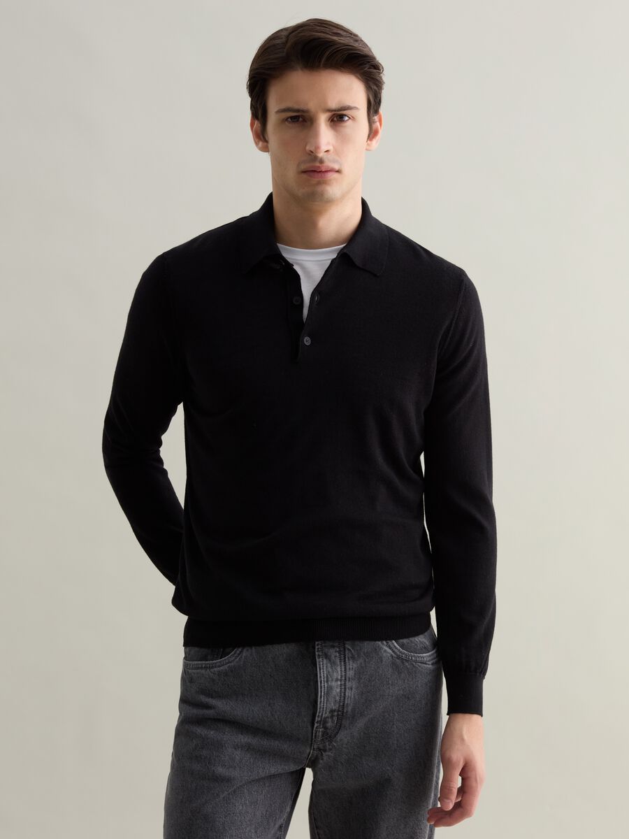 Merino wool top with polo neck_0